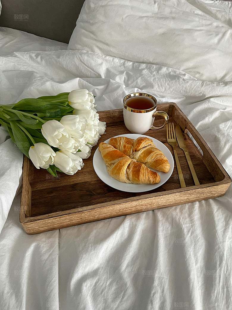 牛角包早餐摄影素材