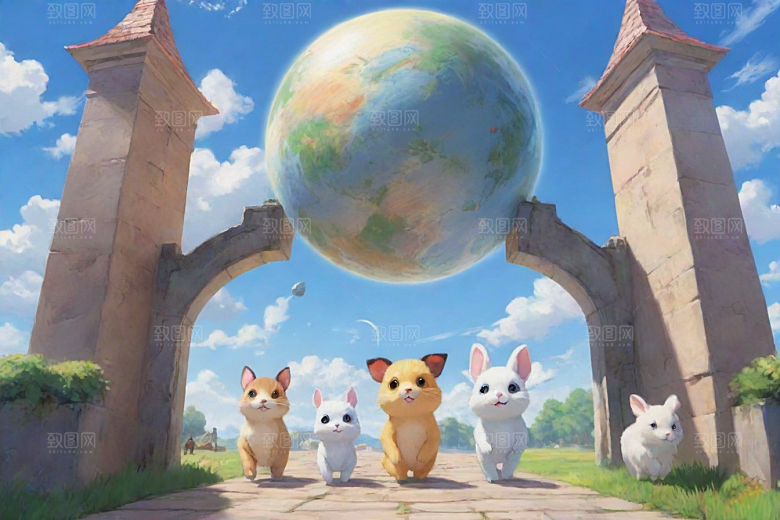 未来之门神秘科幻风格的动画世界