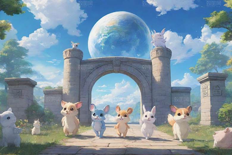 未来之门神秘科幻风格的动画世界