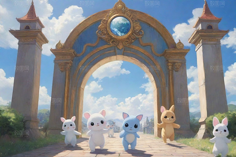 未来之门神秘科幻风格的动画世界