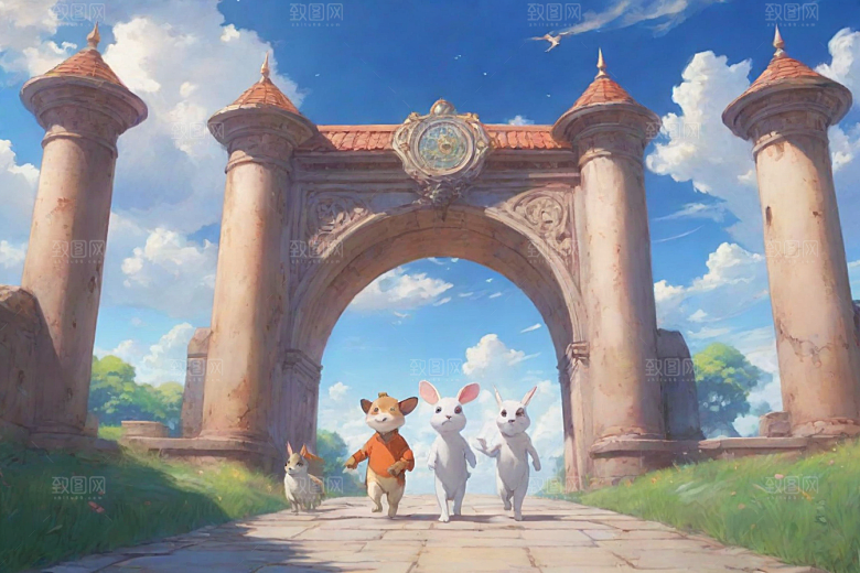 未来之门神秘科幻风格的动画世界