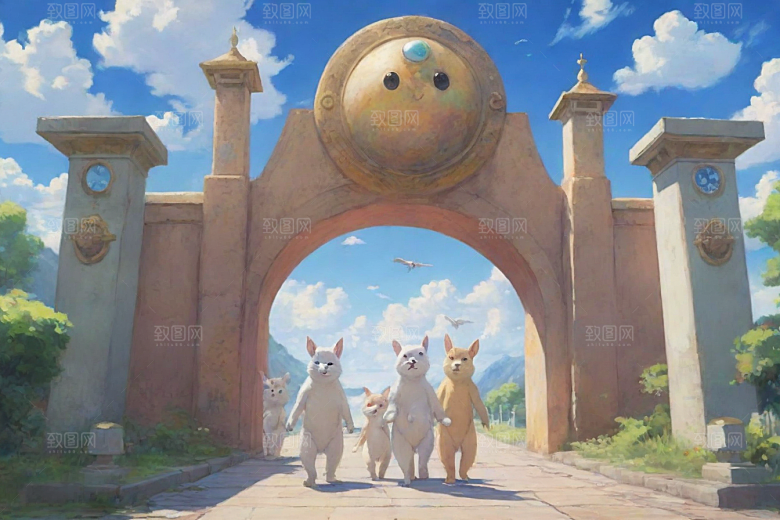 未来之门神秘科幻风格的动画世界
