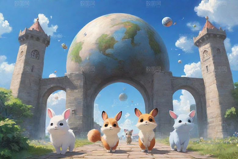 未来之门神秘科幻风格的动画世界