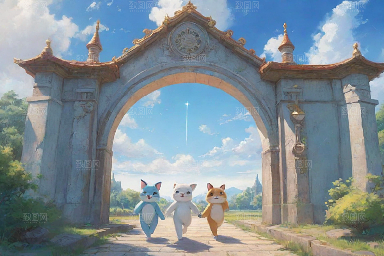 未来之门神秘科幻风格的动画世界