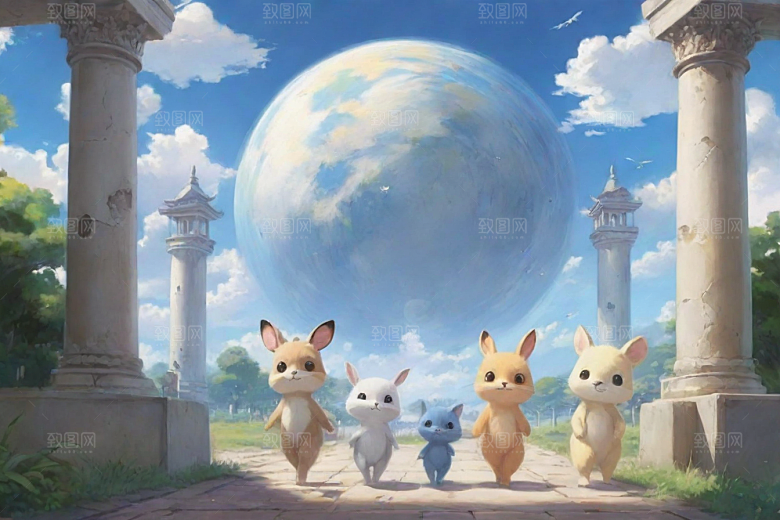 未来之门神秘科幻风格的动画世界