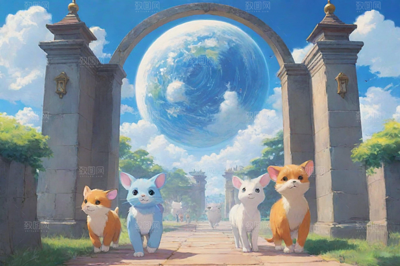 未来之门神秘科幻风格的动画世界