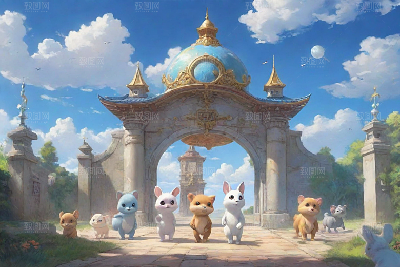 未来之门神秘科幻风格的动画世界