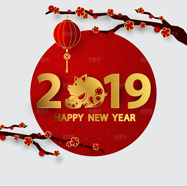 剪纸小猪新年背景设计