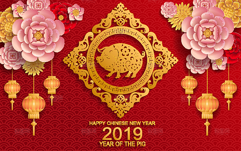 剪纸小猪新年背景设计