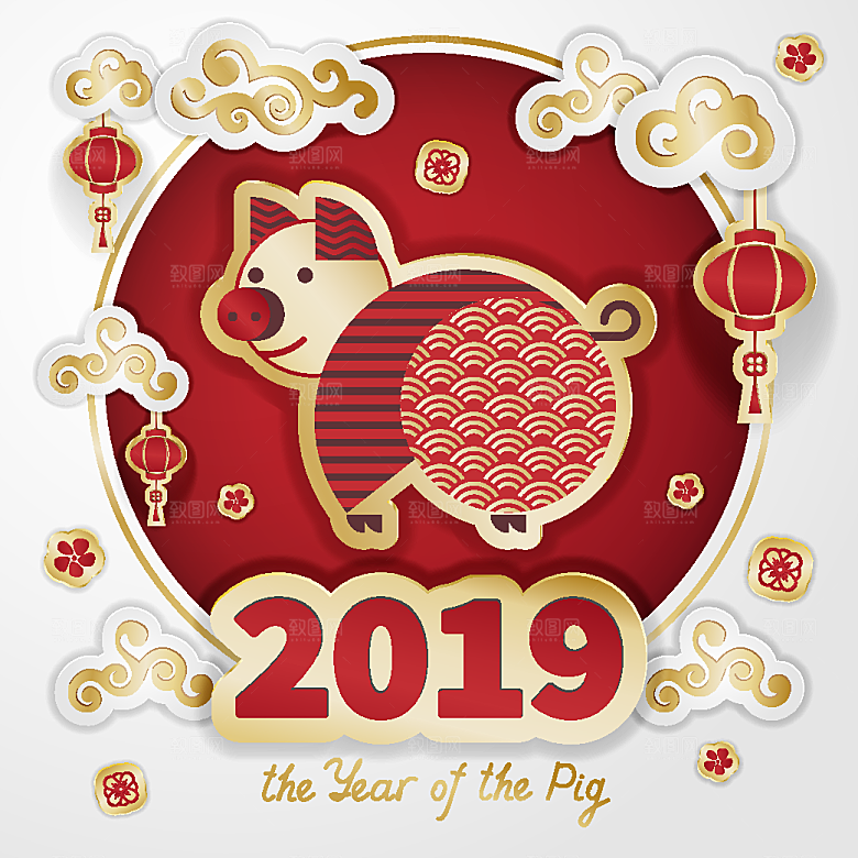 剪纸小猪新年背景设计