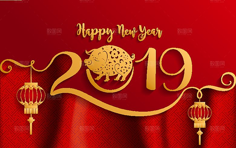 红色剪纸风格新年海报背景