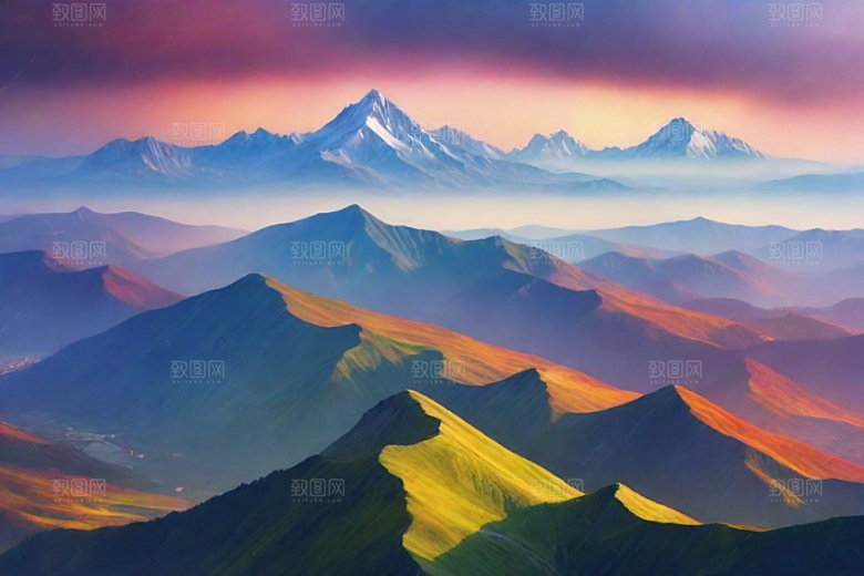 森林花草山顶自然风光