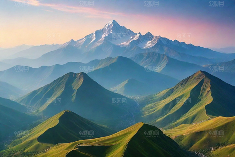 森林花草山顶自然风光