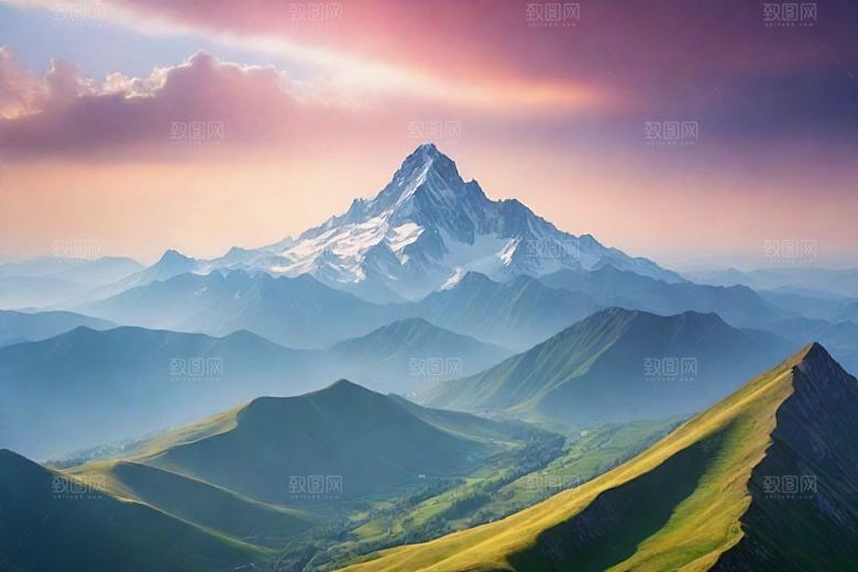 森林花草山顶自然风光