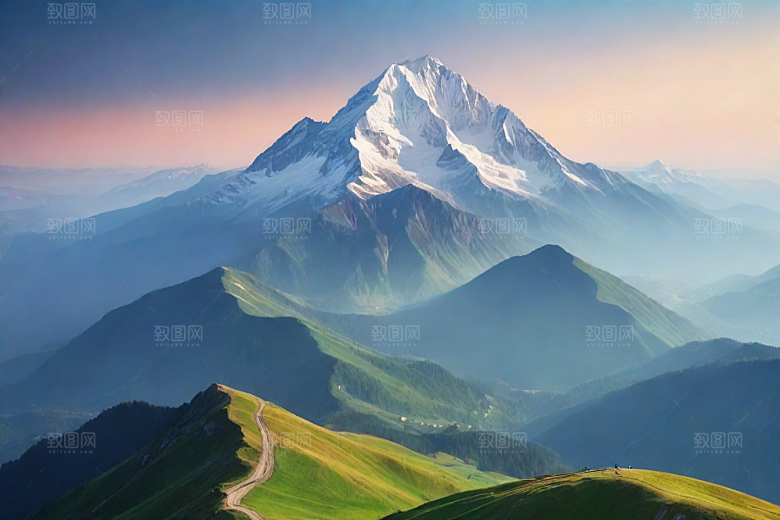 森林花草山顶自然风光