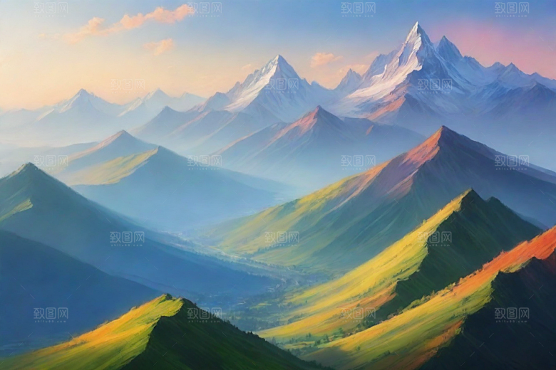 森林花草山顶自然风光