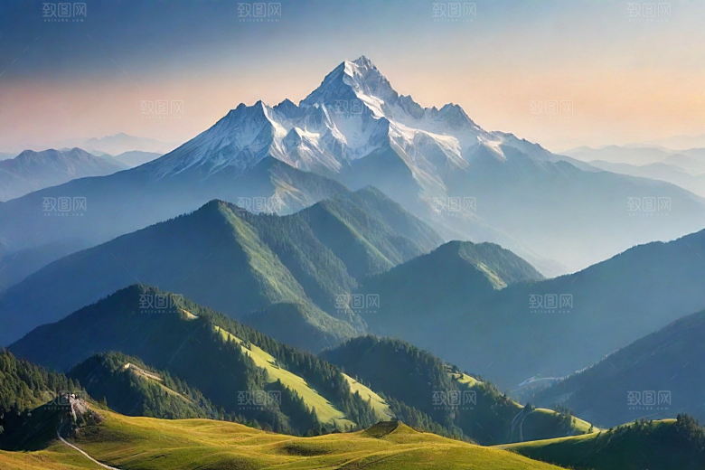 森林花草山顶自然风光