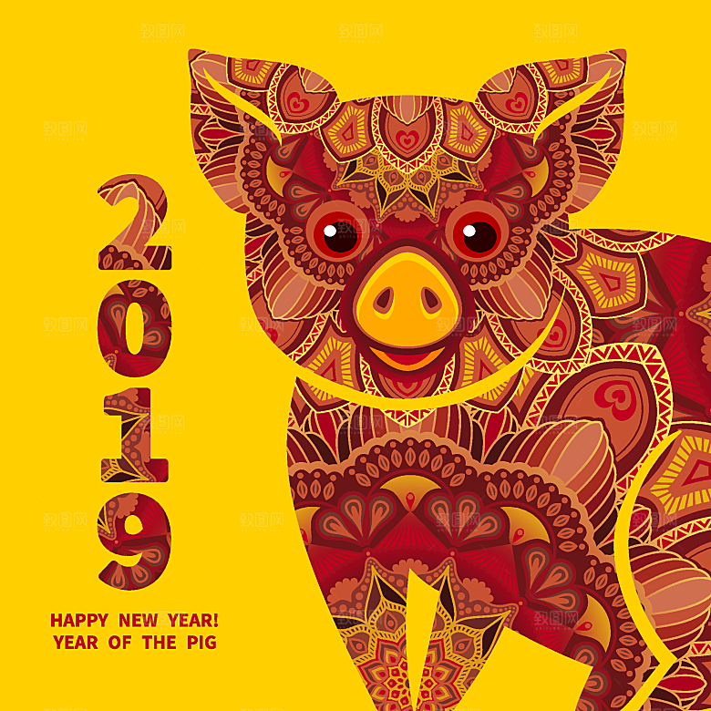 红色剪纸风格新年海报背景