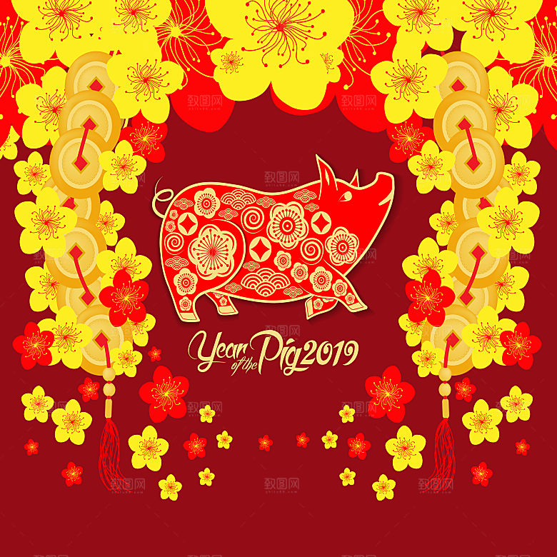 红色剪纸风格新年海报背景