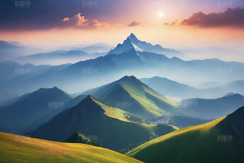碧水清澈山顶溪流风光