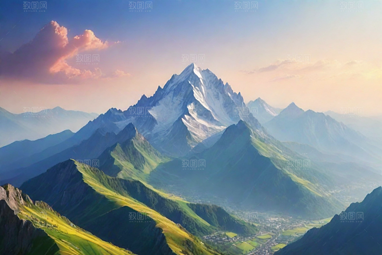 碧水清澈山顶溪流风光