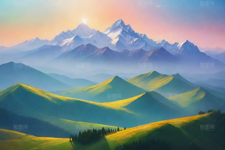 神秘幽美山顶的梦幻景色
