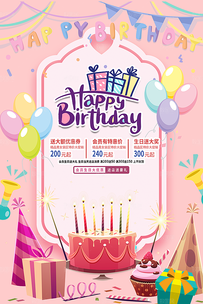 儿童生日舞会晚会派对海报