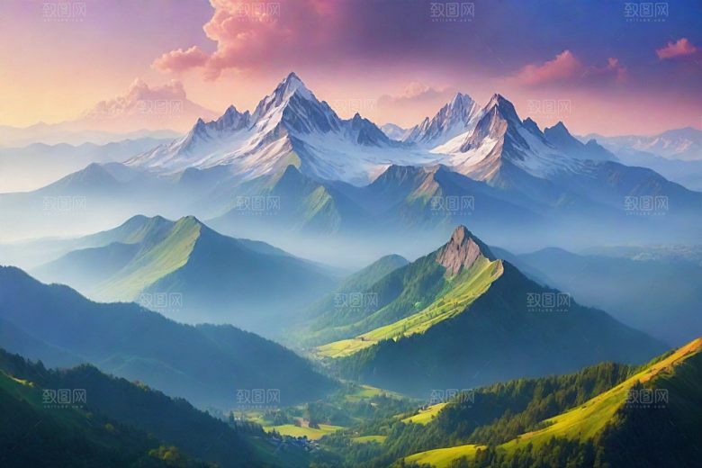 晨曦霞光山顶的美丽朝霞