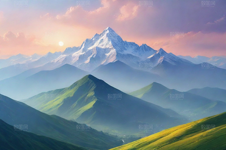 晨曦霞光山顶的美丽朝霞