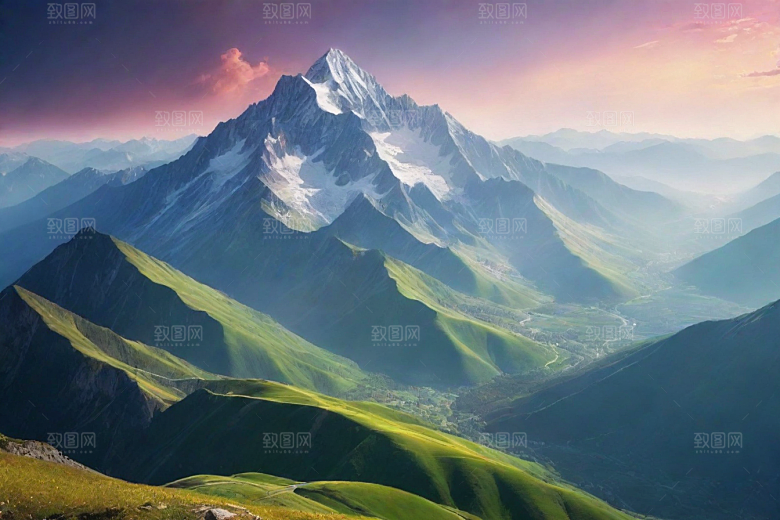 晨曦霞光山顶的美丽朝霞