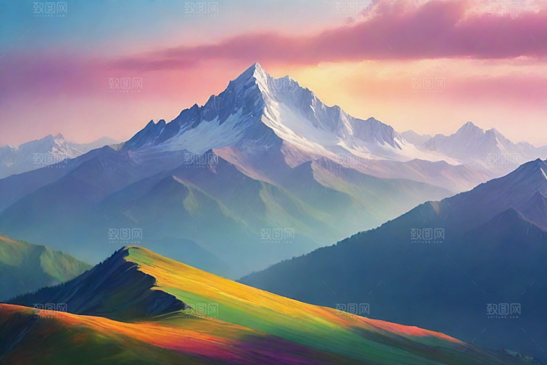 晨曦霞光山顶的美丽朝霞