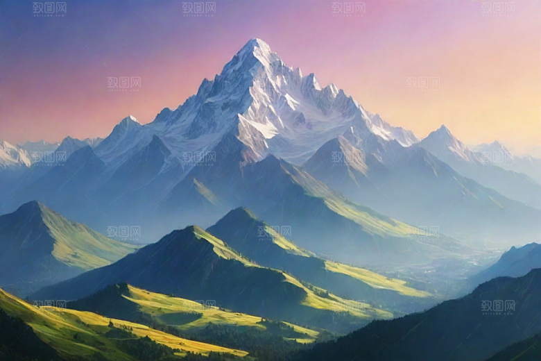 晨曦霞光山顶的美丽朝霞