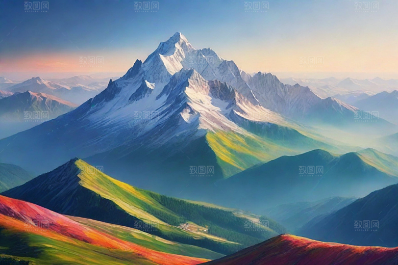晨曦霞光山顶的美丽朝霞