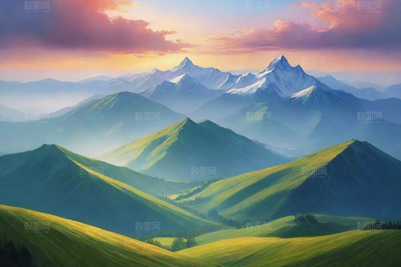 晨曦霞光山顶的美丽朝霞