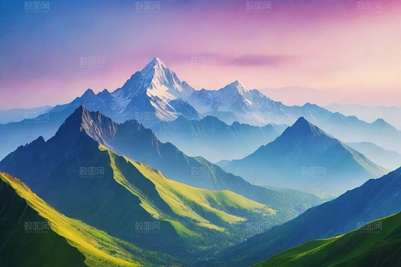 晨曦霞光山顶的美丽朝霞