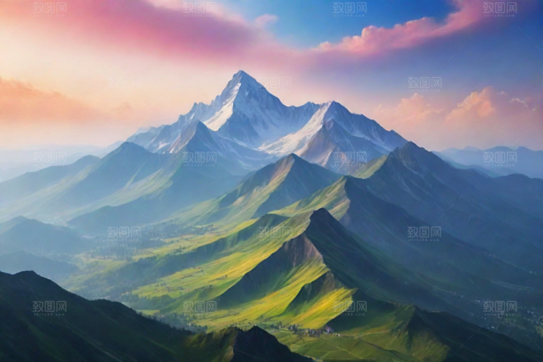 晨曦霞光山顶的美丽朝霞