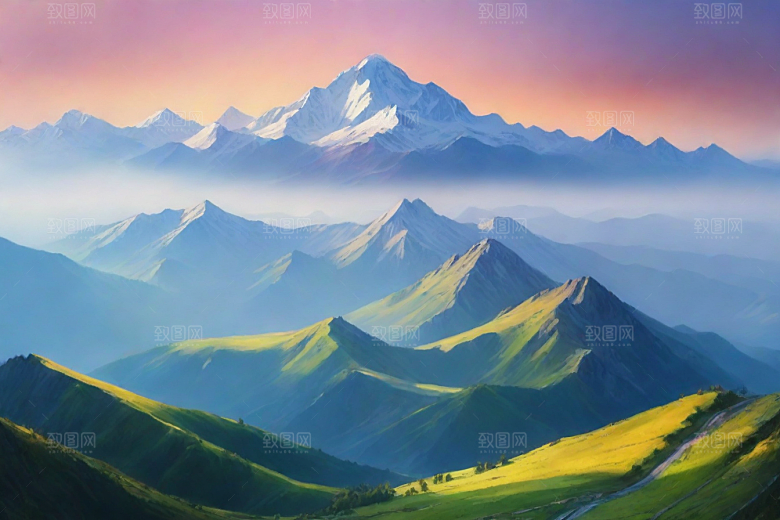 晨曦霞光山顶的美丽朝霞