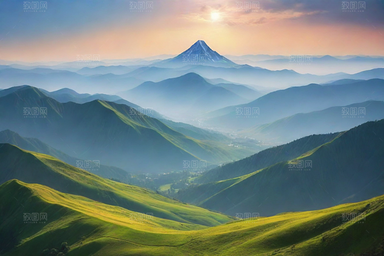 清凉夏日山顶微风凉爽