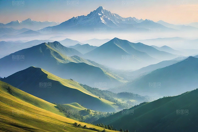 清凉夏日山顶微风凉爽
