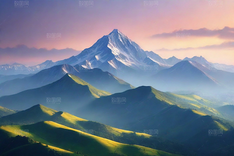 清凉夏日山顶微风凉爽