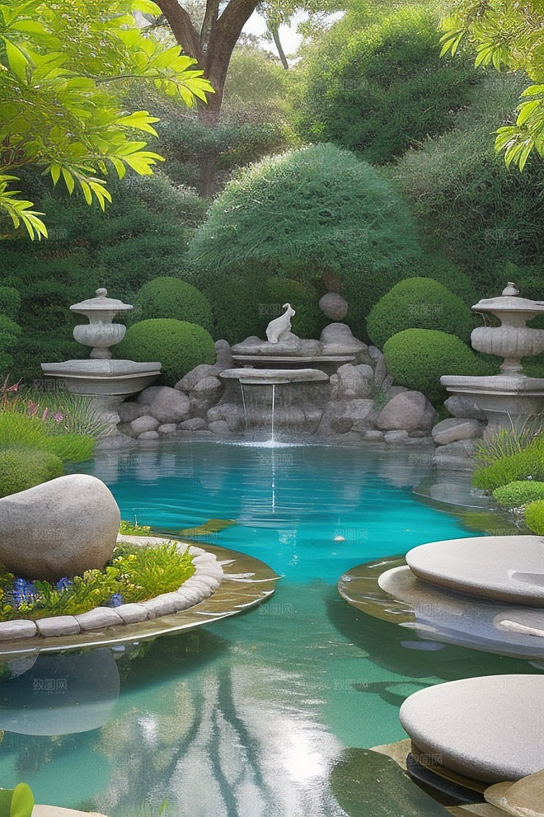 借景抒怀水池倒映的宁静与沉思