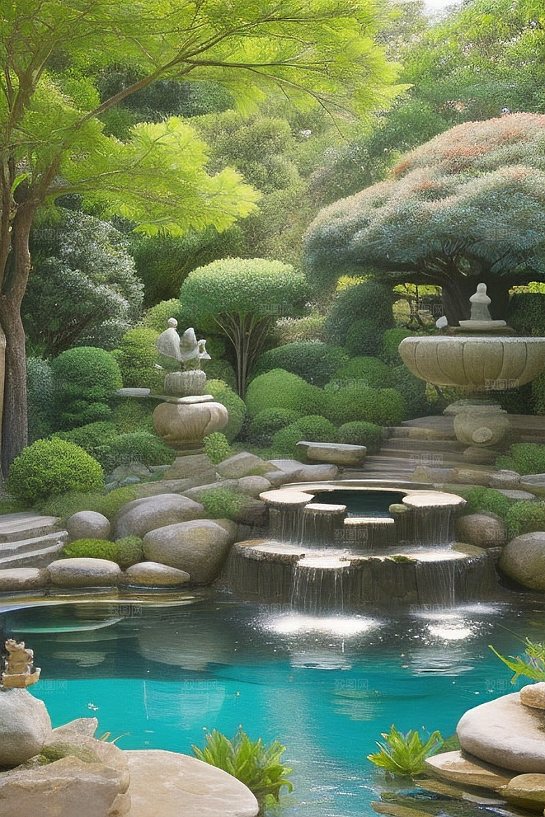 借景抒怀水池倒映的宁静与沉思