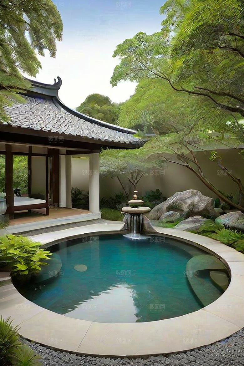 借景抒怀水池倒映的宁静与沉思