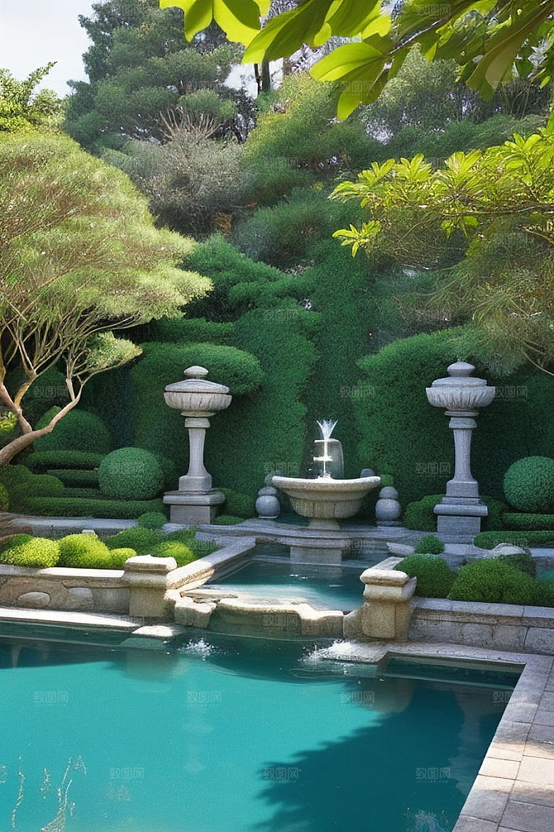 借景抒怀水池倒映的宁静与沉思