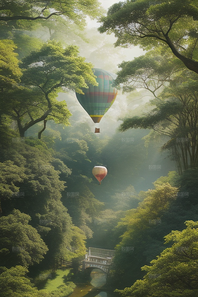 梦幻飞行热气球中的奇幻探险