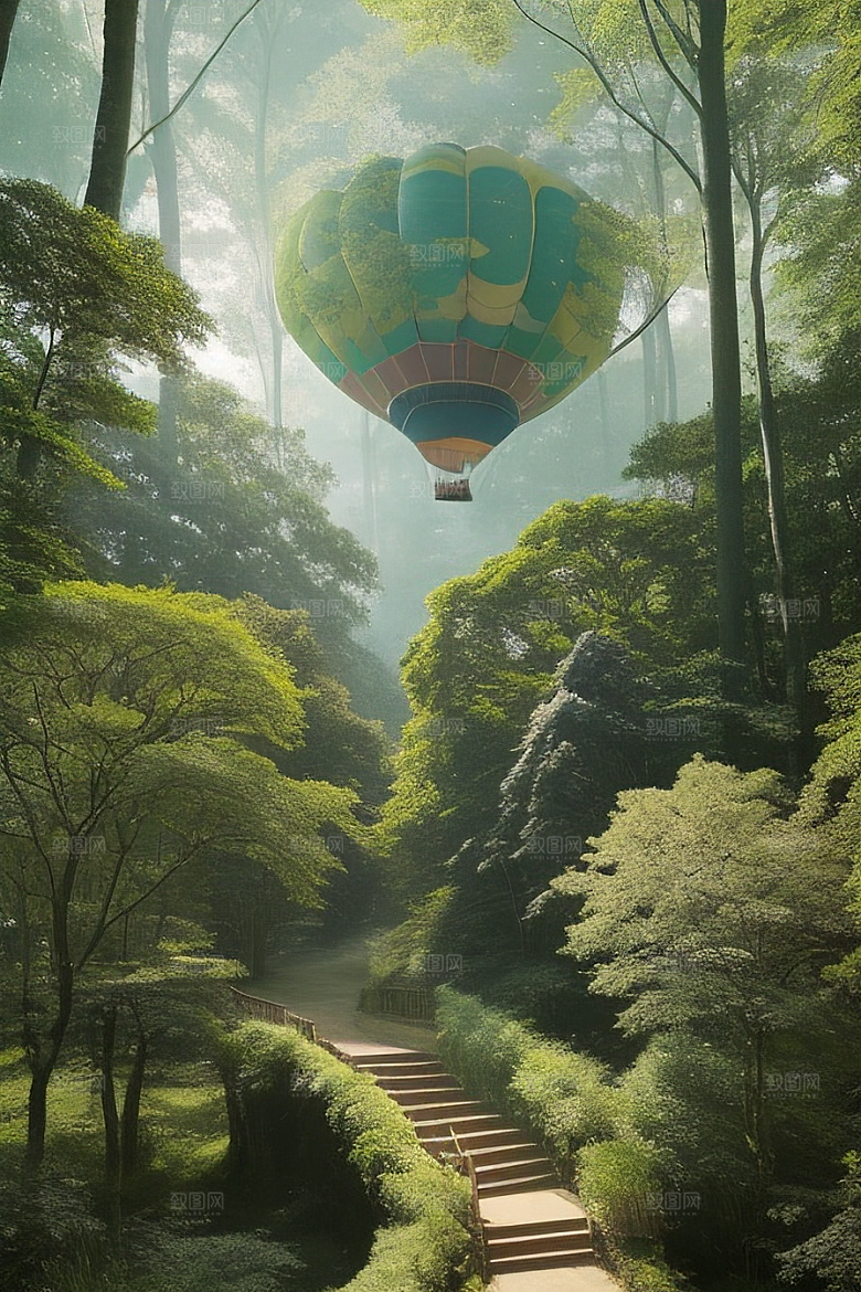 梦幻飞行热气球中的奇幻探险