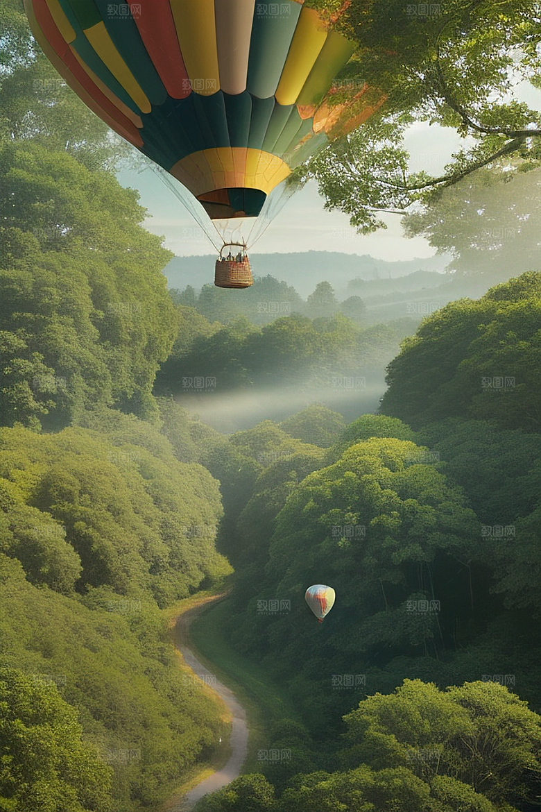 梦幻飞行热气球中的奇幻探险