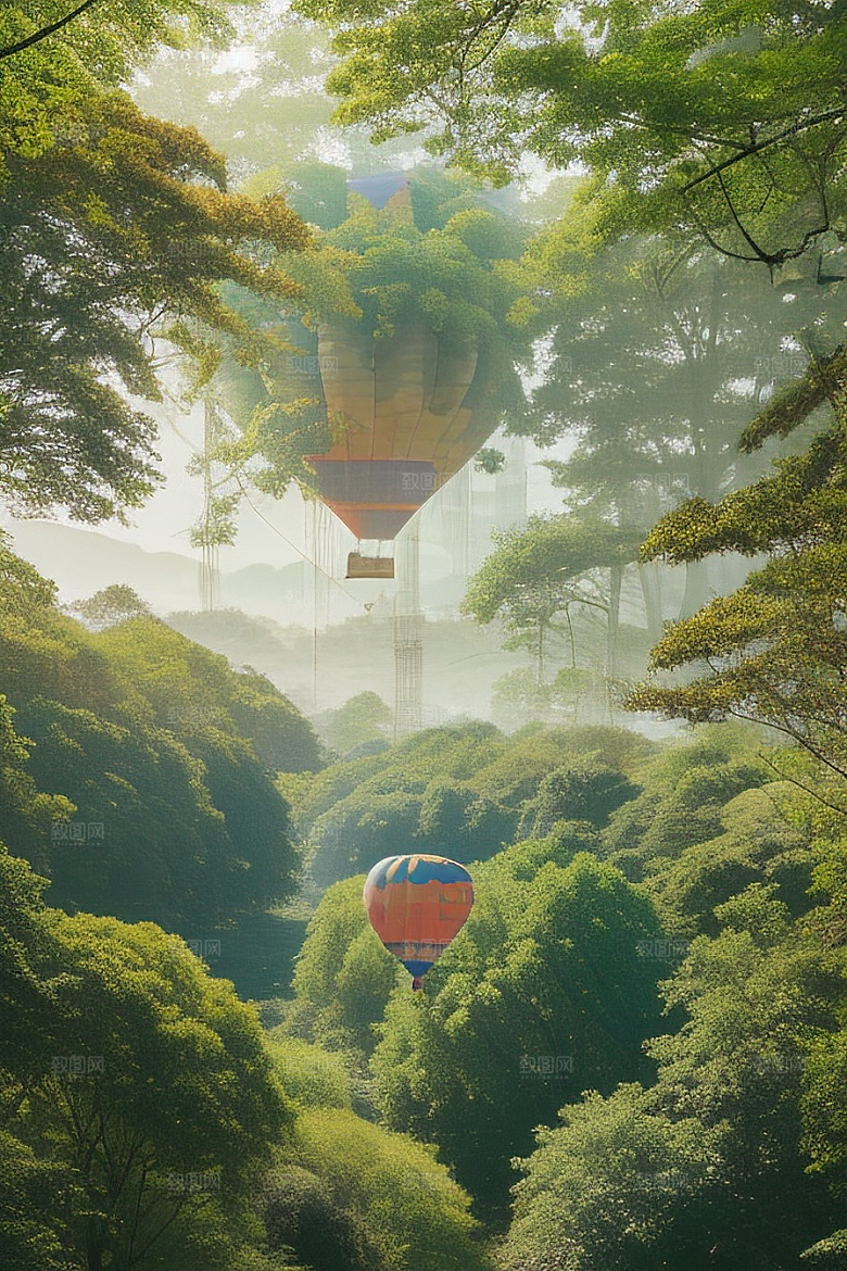 梦幻飞行热气球中的奇幻探险