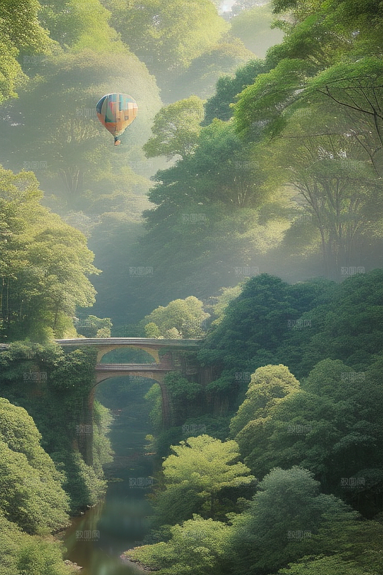 梦幻飞行热气球中的奇幻探险