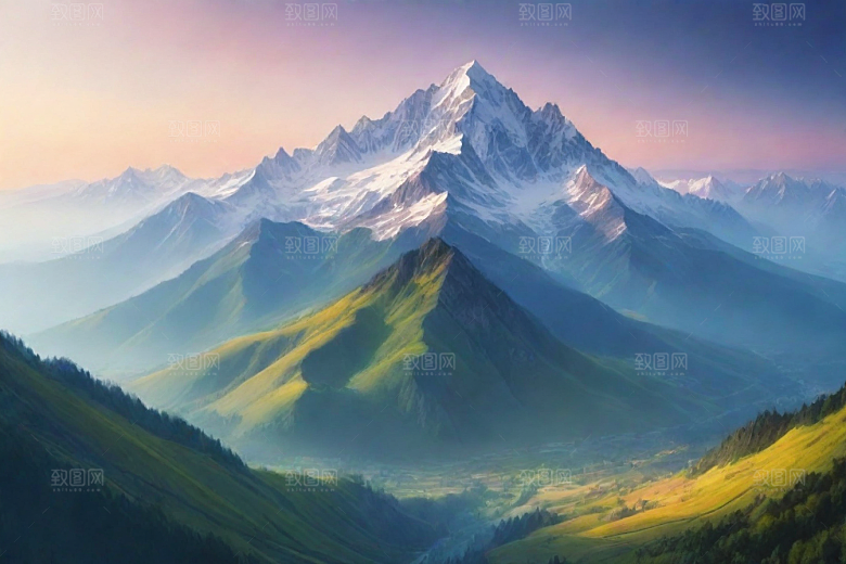 森林花草山顶自然风光